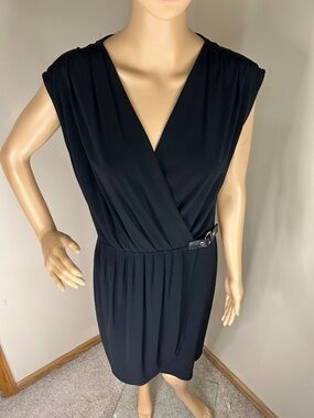 MICHAEL Michael Kors Black Wrap-Front Midi Dress with Side Buckle